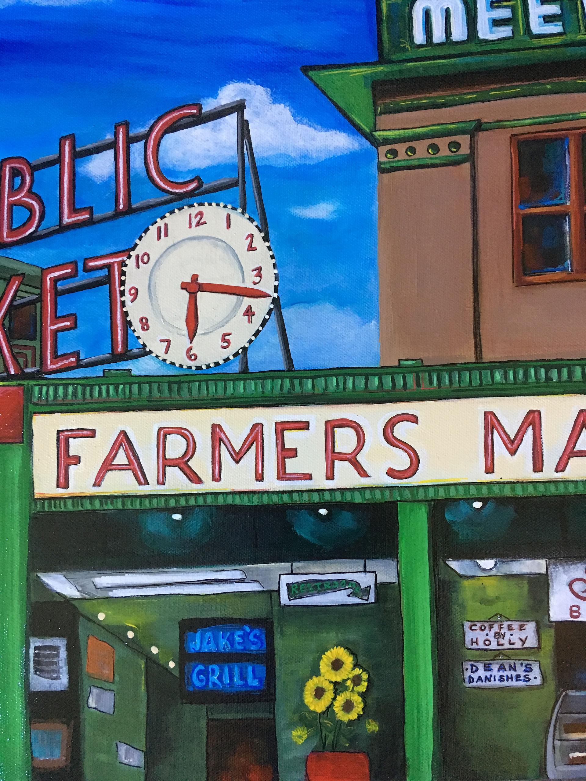 Personalized Pike Place Market, Seattle painting by Carrie Milburn, Snohomish, WA.