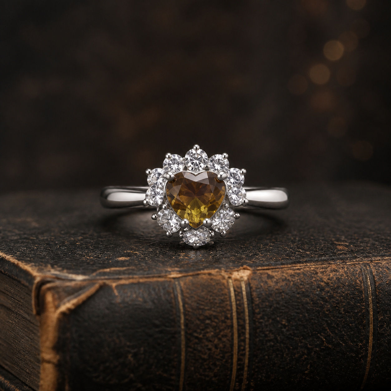 Heart Zultanite Floral Halo Silver Ring