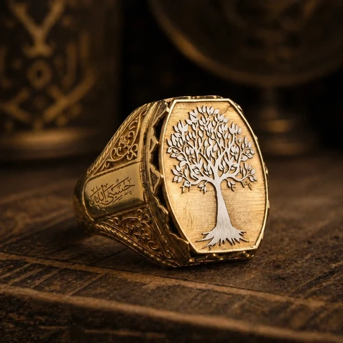 Mens Gold Plated Tree of Life Silver Ring | Otto Silver