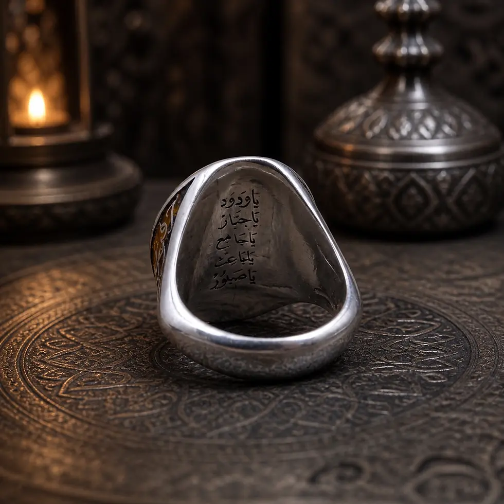 Alternate view of Black Yemen Agate Silver Men's Ring with Solomon's Seal Engraving