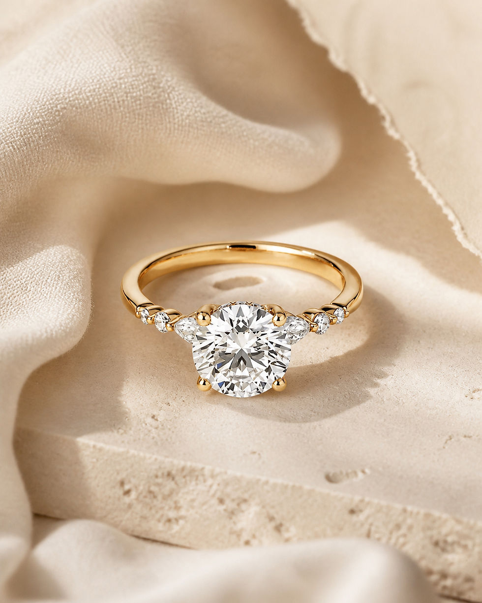 Yara pear side accent lab diamond engagement ring on stone
