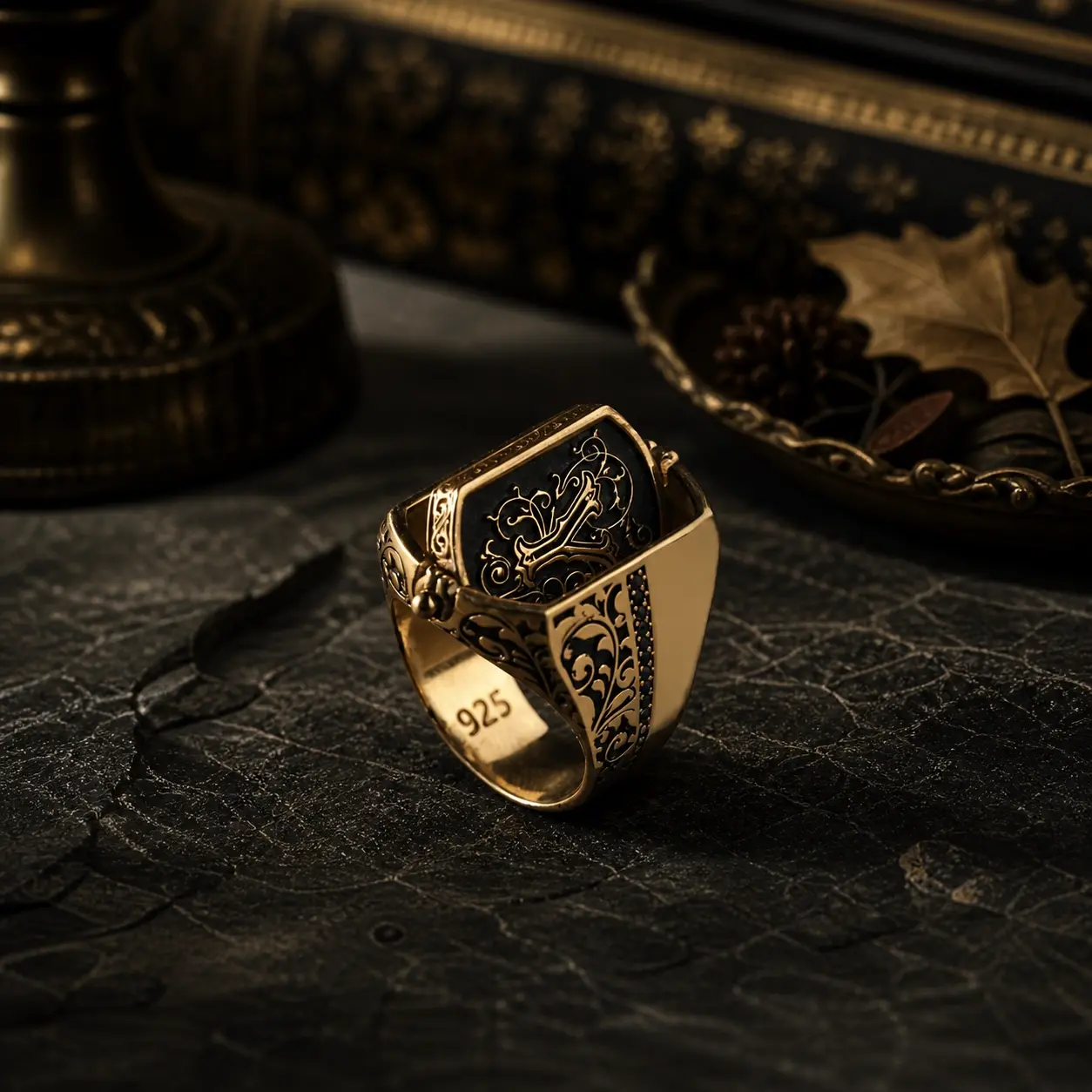 Anillo de Plata Reversible Personalizado para Hombre con Inicial Estilizada