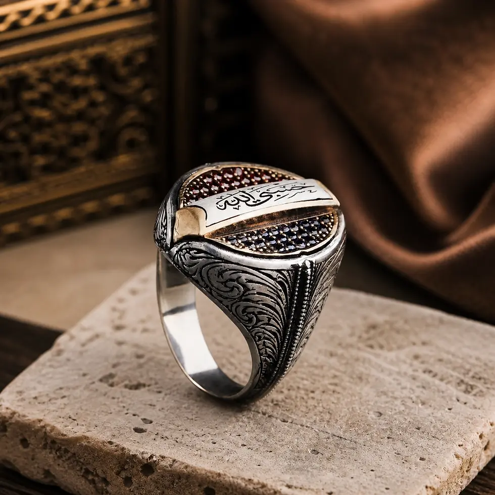 Alternate view of Custom Two Tone Silver Signet Ring with Arabic Calligraphy