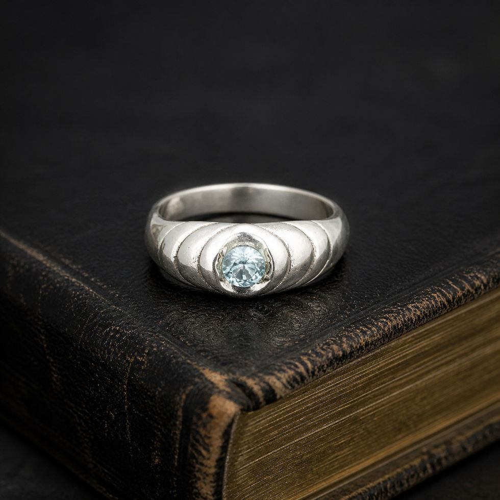 Aquamarine Zircon Wave Sterling Silver Ring