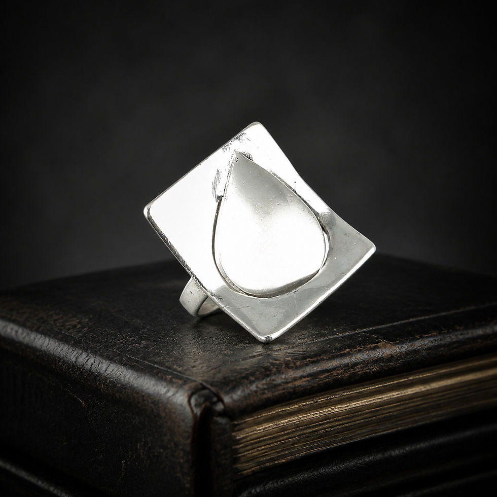 Raised Teardrop Geometric Sterling Silver Ring