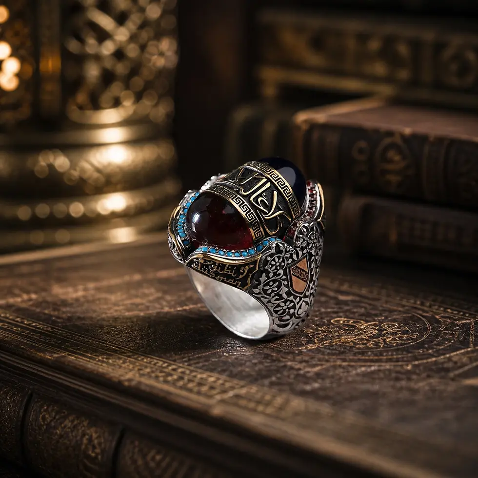 Alternate view of Andalusian Legacy Silver Signet Ring with Blue & Red Stones