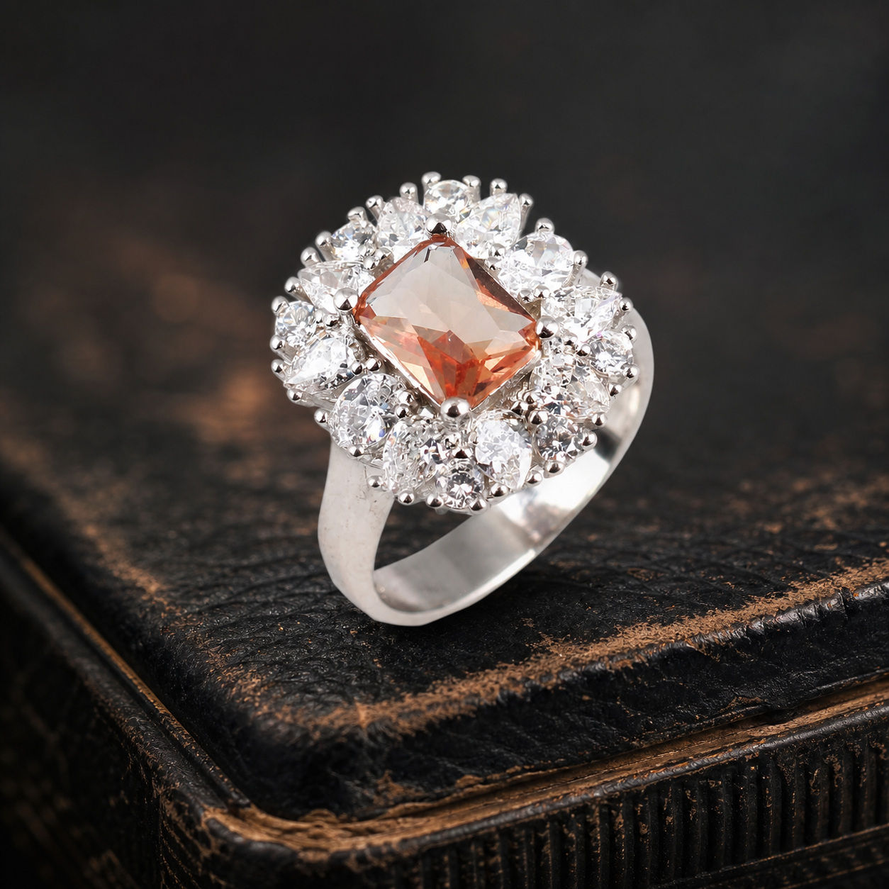 Women's Rectangular Zultanite Halo Silver Ring