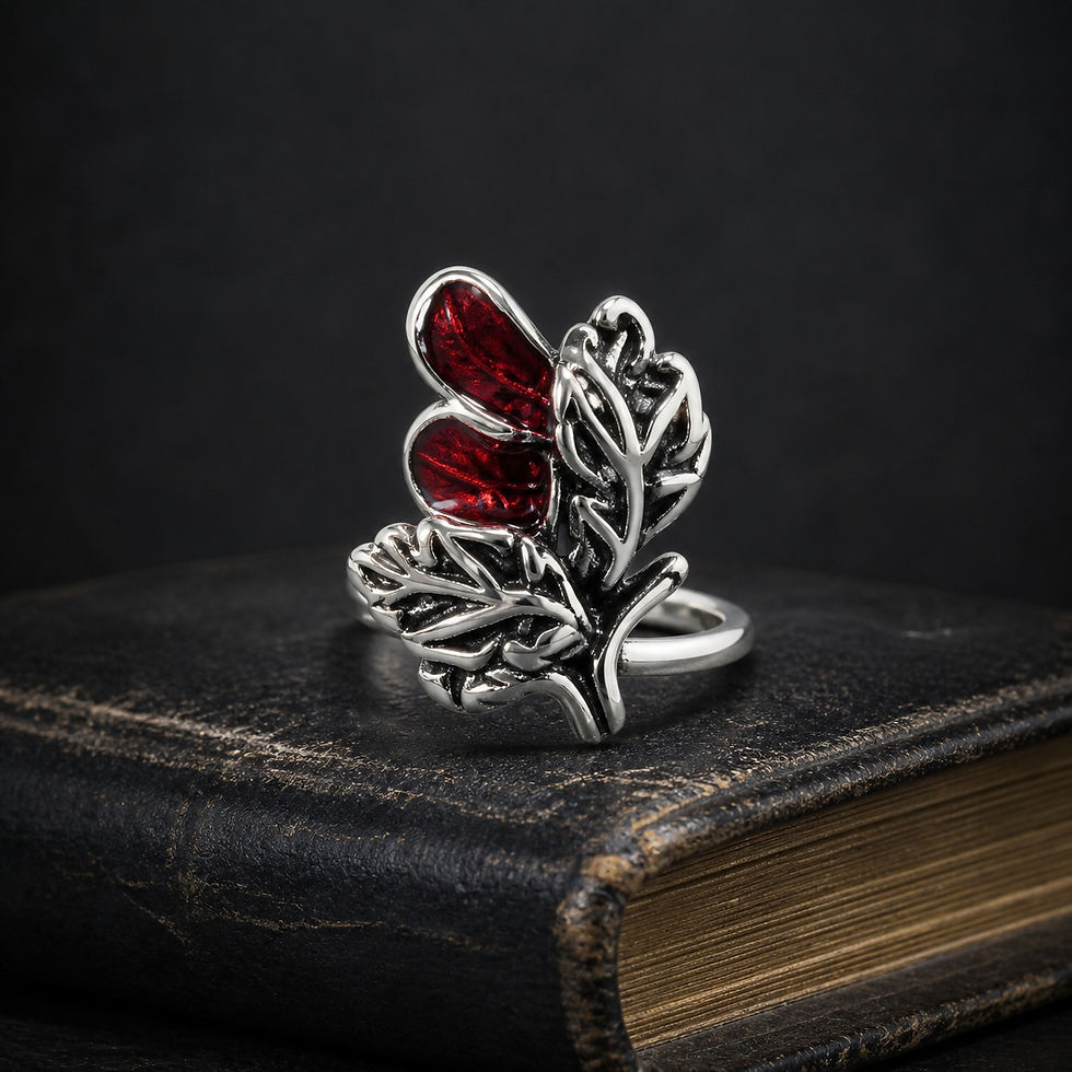 Women's Red Enamel Leaf Sterling Silver Ring
