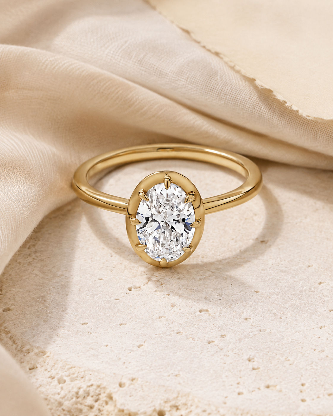 Solenne Oval Lab Diamond Engagement Ring in yellow gold