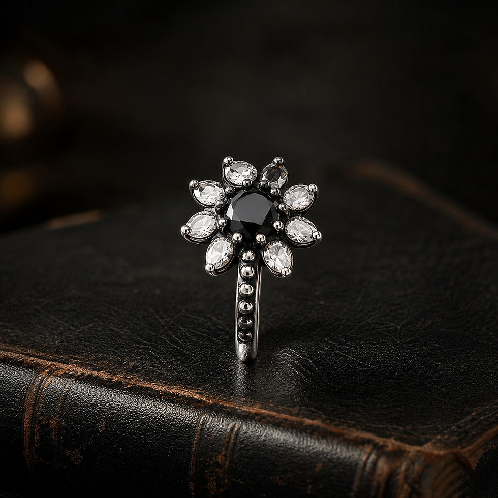 Black Onyx Floral Sterling Silver Ring