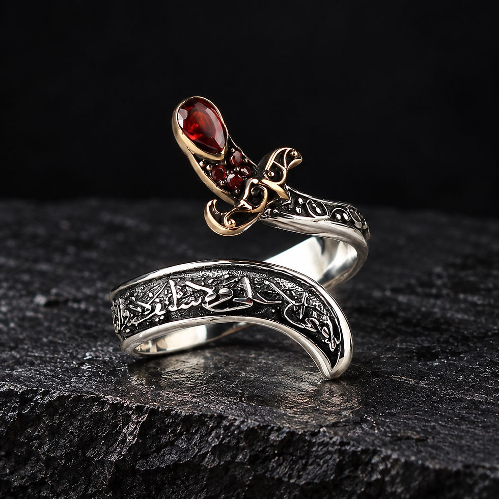 Scimitar Zircon Sterling Silver Men's Ring on Dark Slate