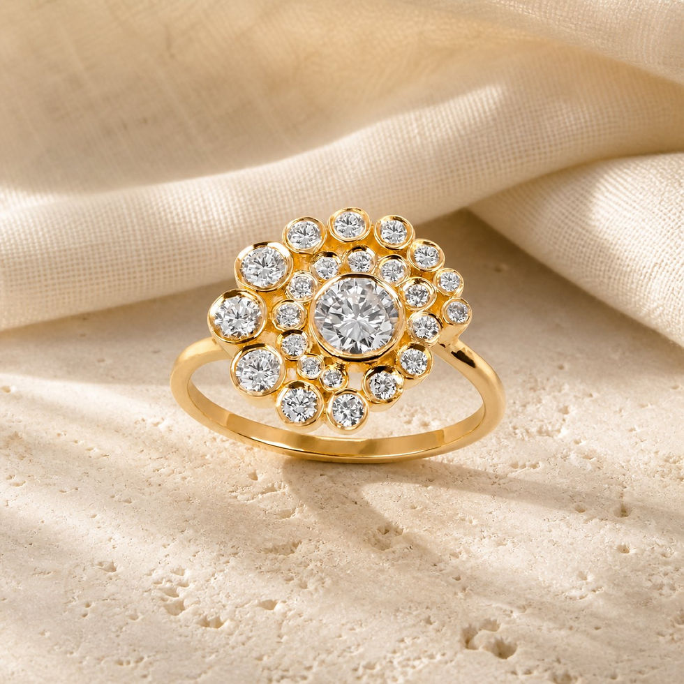 Imogen vintage diamond cluster ring on textured stone