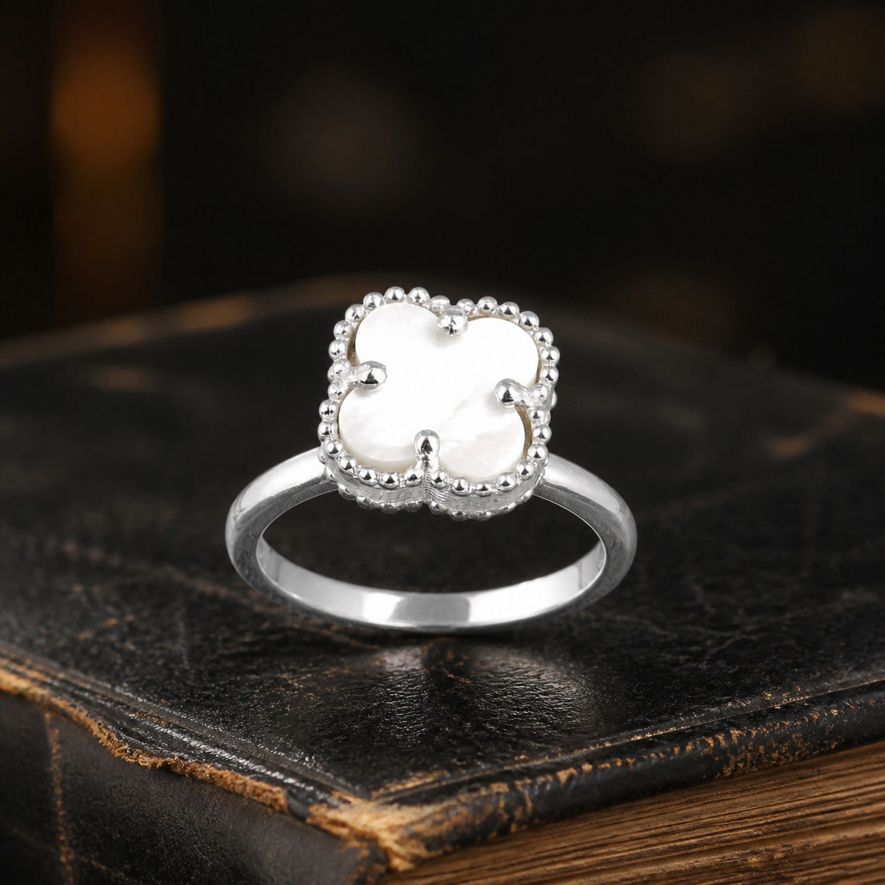 Women's Mother of Pearl Clover Sterling Silver Ring