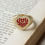 Küçük resim: Red Enamel Heart Signet Ring with Diamonds | 14k Gold Romantic Statement Jewelry
