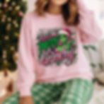 Custom-designed Grinchy Christmas sweatshirt with female Grinch.