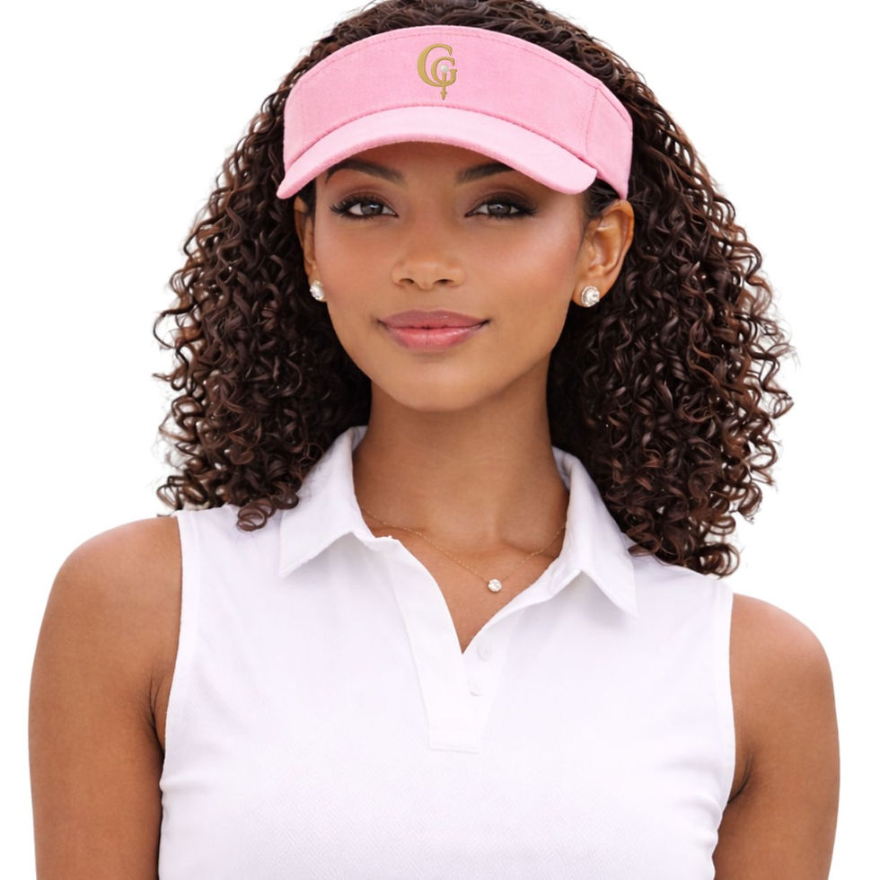 Beautiful woman wearing a pink Golf Girl Glam's signature pearl embellished visor.