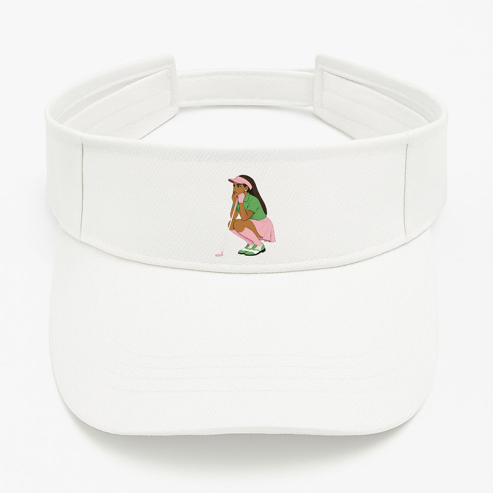 Thumbnail: Flat display of Golf Girl Glam™ visor in white with pink and green signature insignia and braids.
