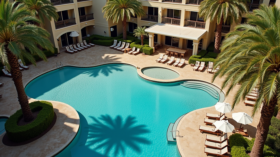 High angle view of Disney resort pool area with palm trees
