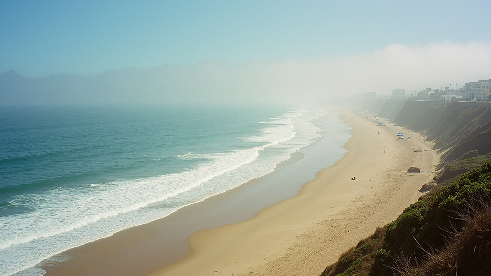 High angle view of sandy beach and ocean waves at La Jolla Shores, San Diego