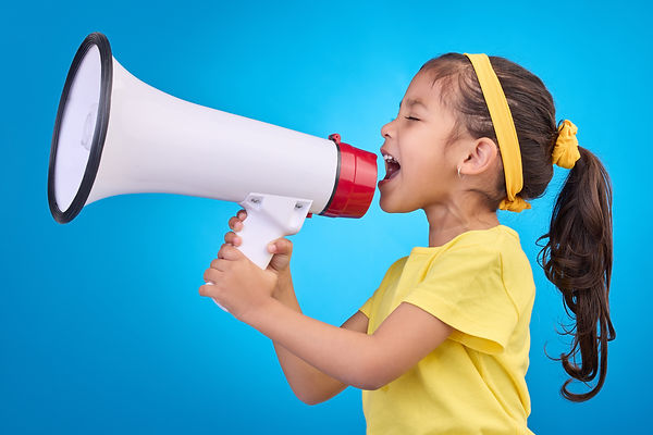 Voice disorders communication shout and child with megaphone