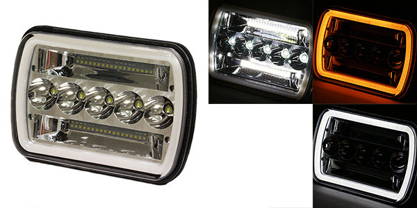 UNIDAD RECTANGULAR 7" 41 LED ALTA/BAJA CON GEL BLANCO AMBAR
