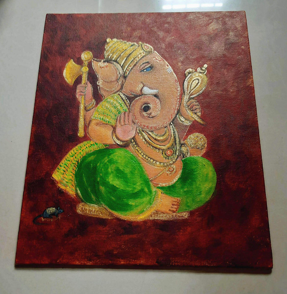 Miniatura: Edge view of Ganesha in green silk