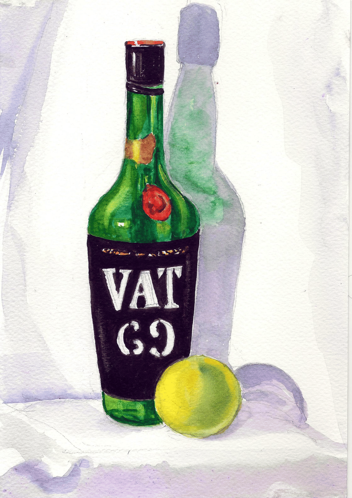 Full frontal view Still life with Whiskey bottle and Sweet Lime