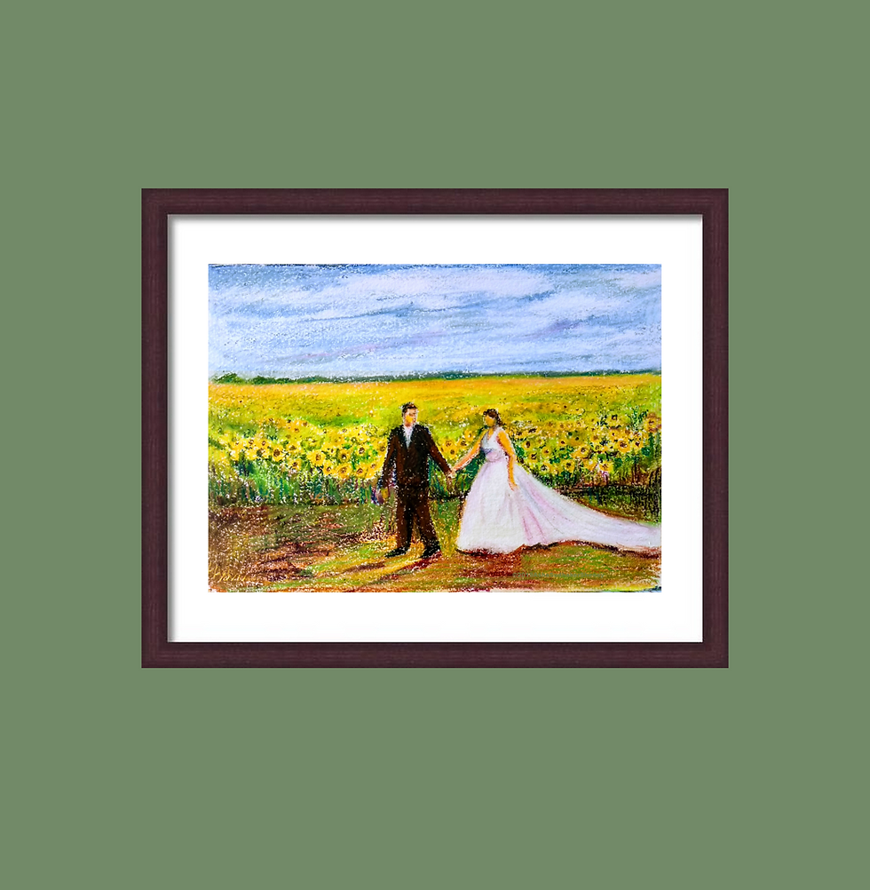virtual frame view Romantic Bride and Bridegroom Pastels on paper