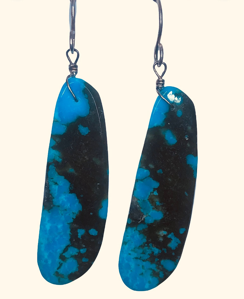 Thumbnail: Turquoise with Jet Slab Long Dangle Earrings