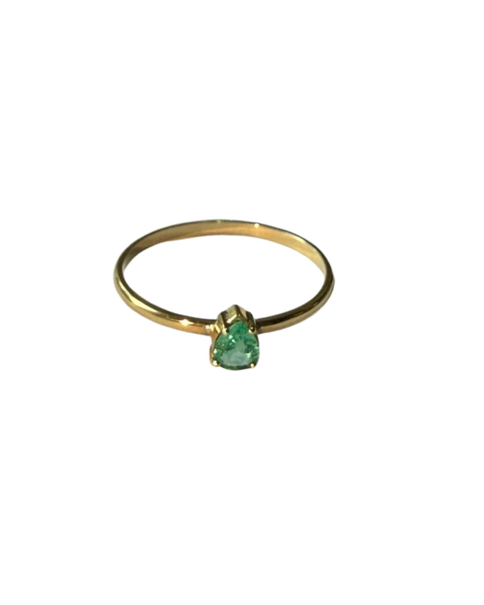Anel Gota Esmeralda Ouro 18k