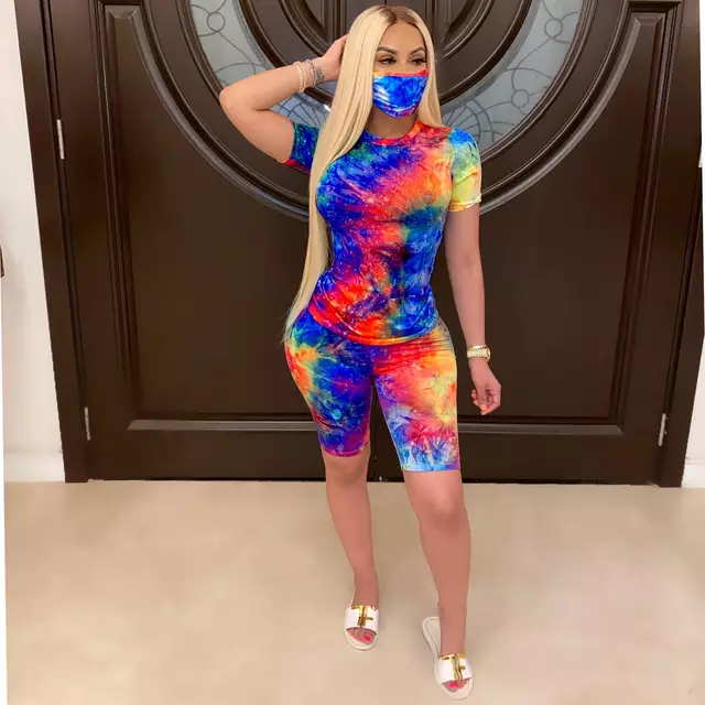 Plus size Tie dye casual sports 2 piece