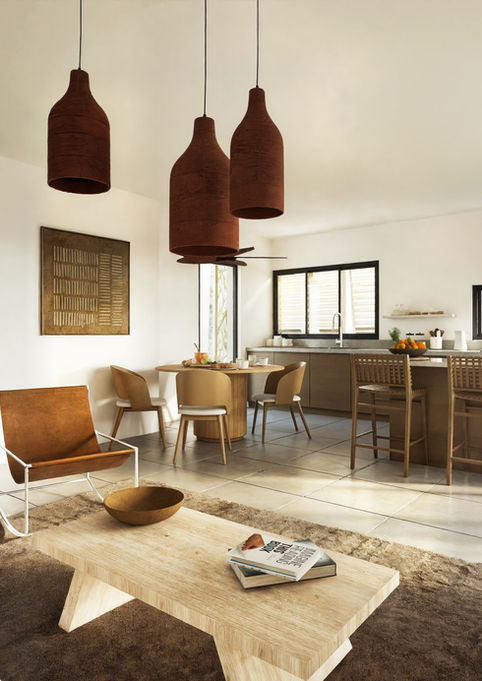 Salon spacieux avec cuisine ouverte dans une villa neuve à La Saline-les-Bains – Villa Baya Océanis promotion