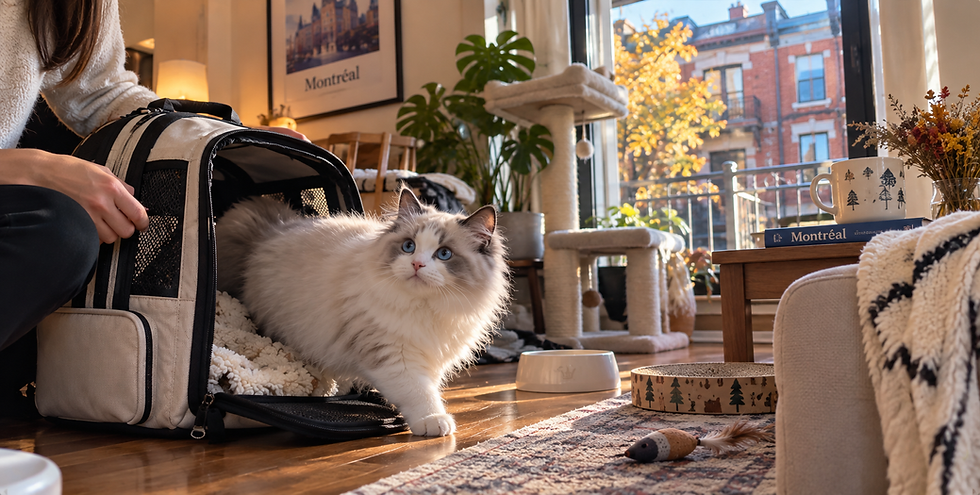 Ragdoll kitten arriving at its new home after delivery in Quebec