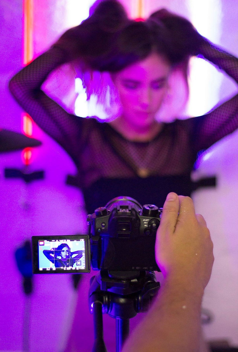 Singer getting ready to sing on TV