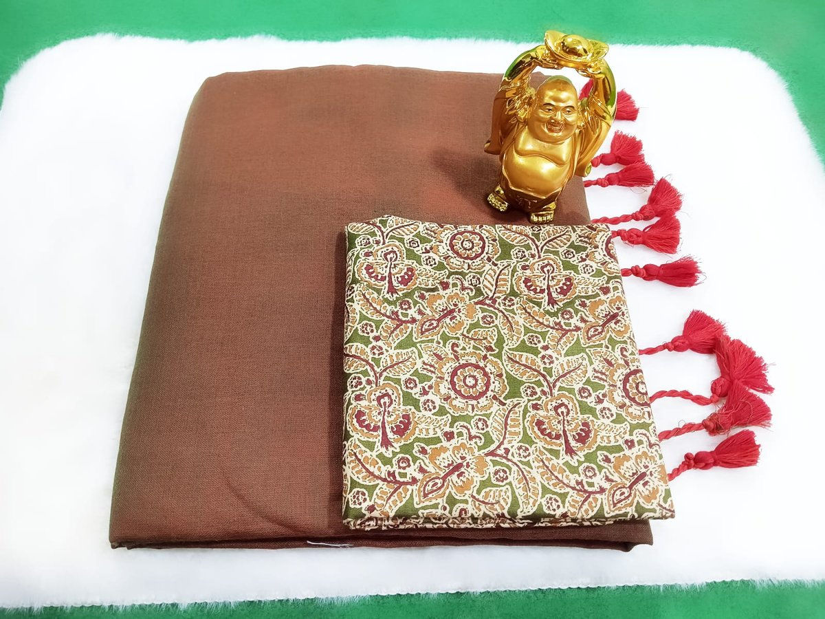 Mustard brown-handloom khadi cotton saree with kalamkari blouse