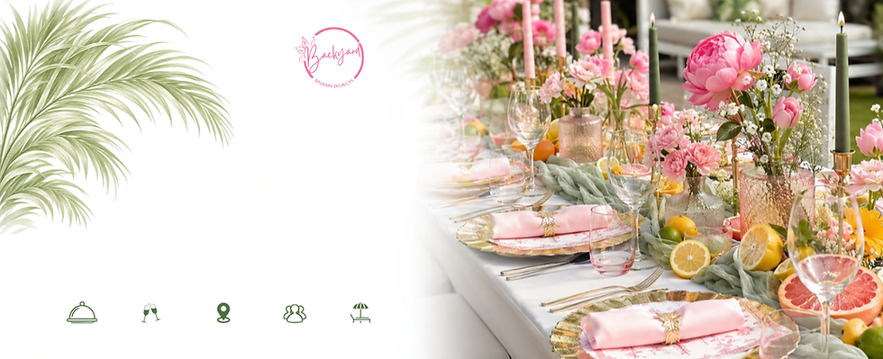 Elegant private event table setting with pink floral decor at Backyard Miami Beach