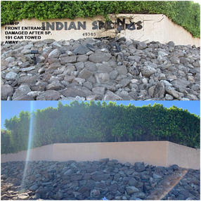 wall restucco after vehicle damage off hwy 74, Palm Desert