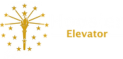 Hoosier Elevator logo overlaid on the Indiana state flag background