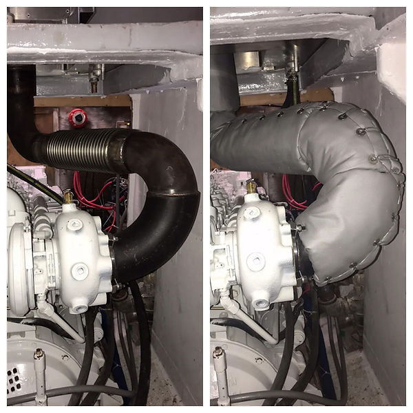 custom removable insulation soft covers in a engine room. Before and after 