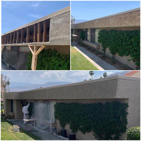 framing repair and texture-matched stucco patch,  Palm Desert