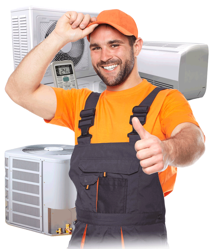 Man Thumbs Up Behind HVAC SYSTEM