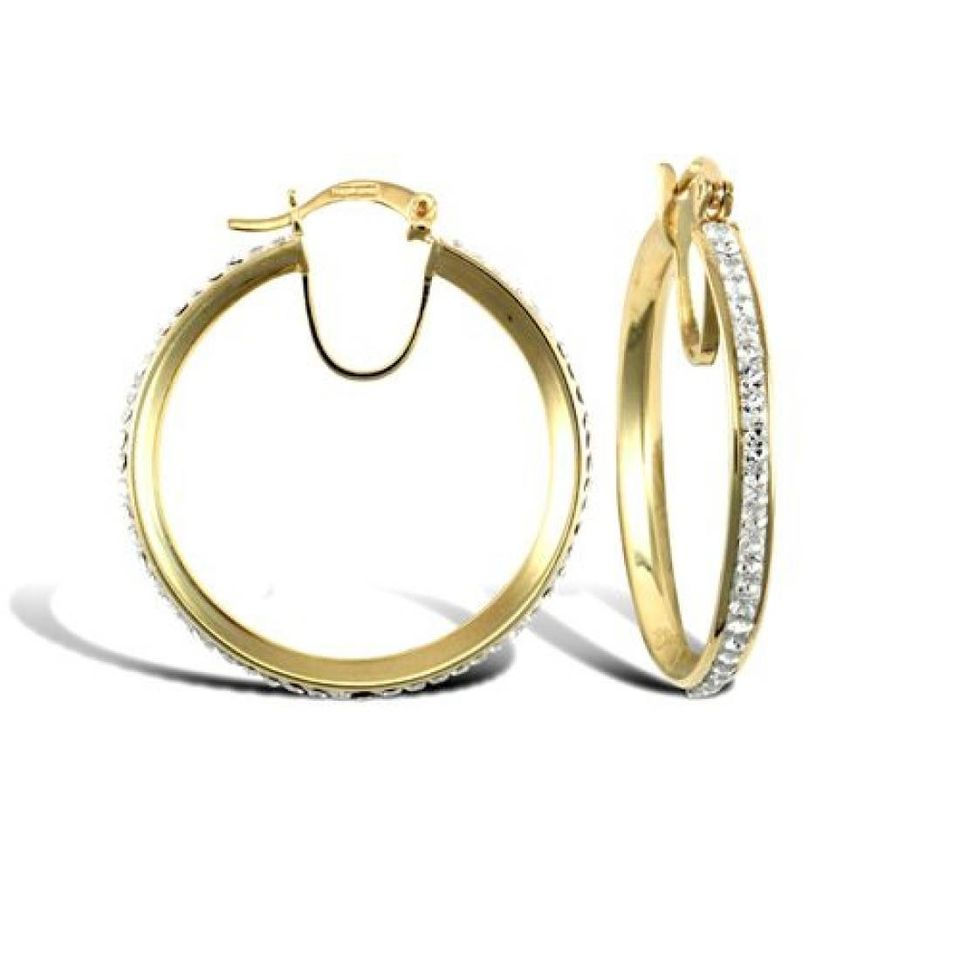 9ct Yellow Gold Cubic Zirconia Creole Hoop Earrings