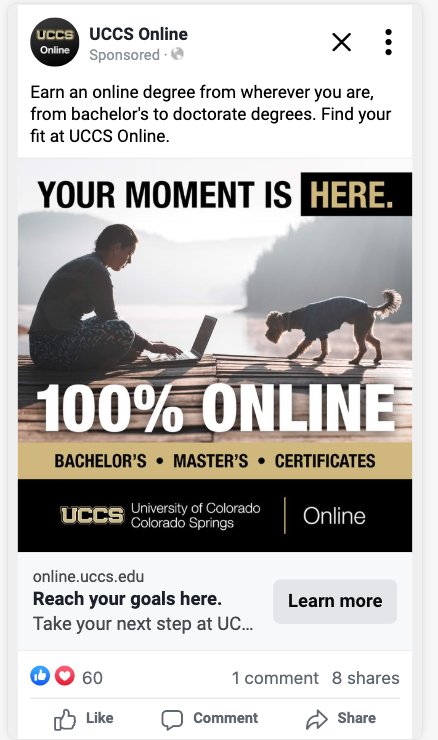 Screenshot of an ad that says "Your moment is here"