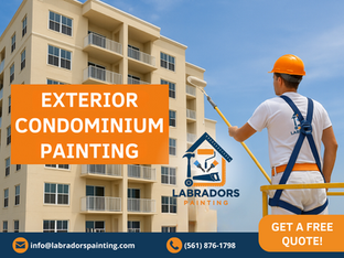 Condo building being painted by professional contractors in Miami, using safety equipment and weather-resistant materials.