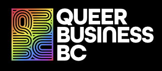 Queer Business BC logo with rainbow gradient QBBC letters
