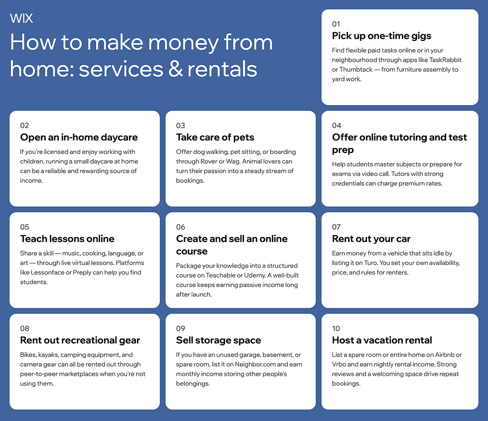 how to make money from home services and rentals