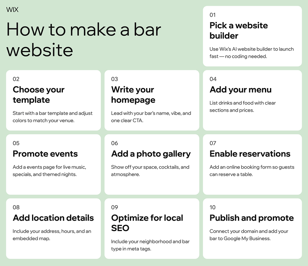 how to make a bar website
