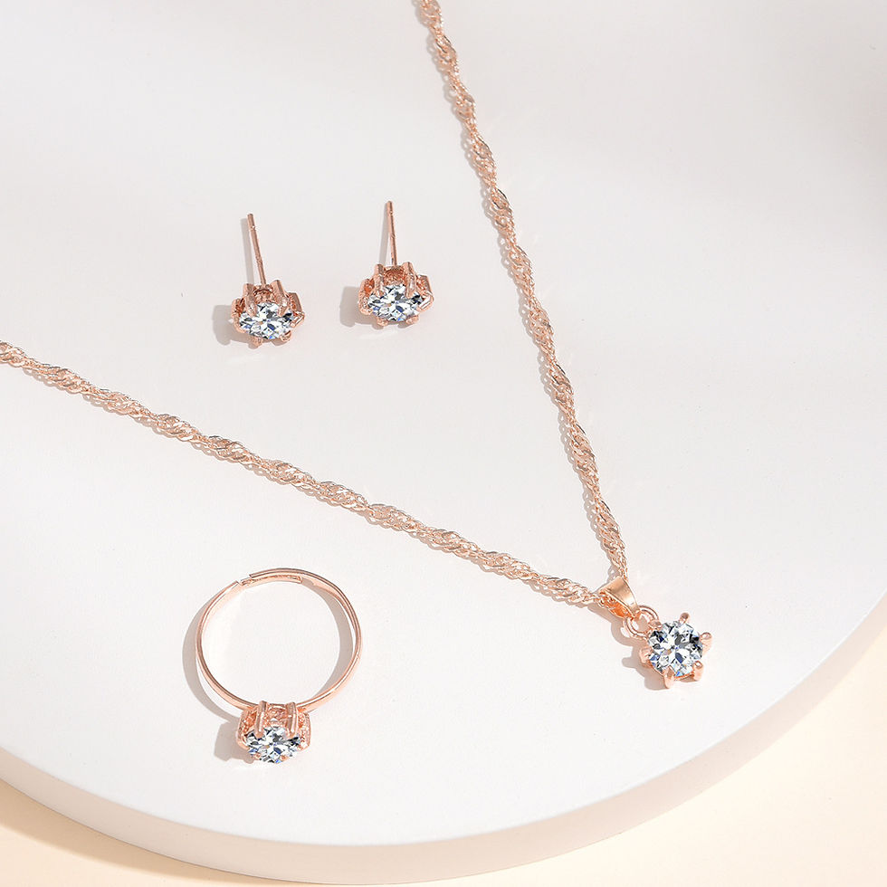 Thumbnail: 5Pcs Elegant Crystal Jewelry Set Zirconia Ring Necklace Bracelet Earrings Simple