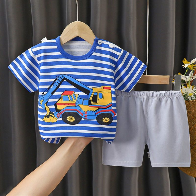 Thumbnail: Kid Boy Summer Short Sleeves Tees+Stripe Shorts 2-piece Clothes Set Cartoon Zebr