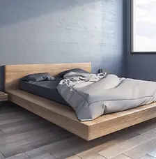 Suspended bed in grey room